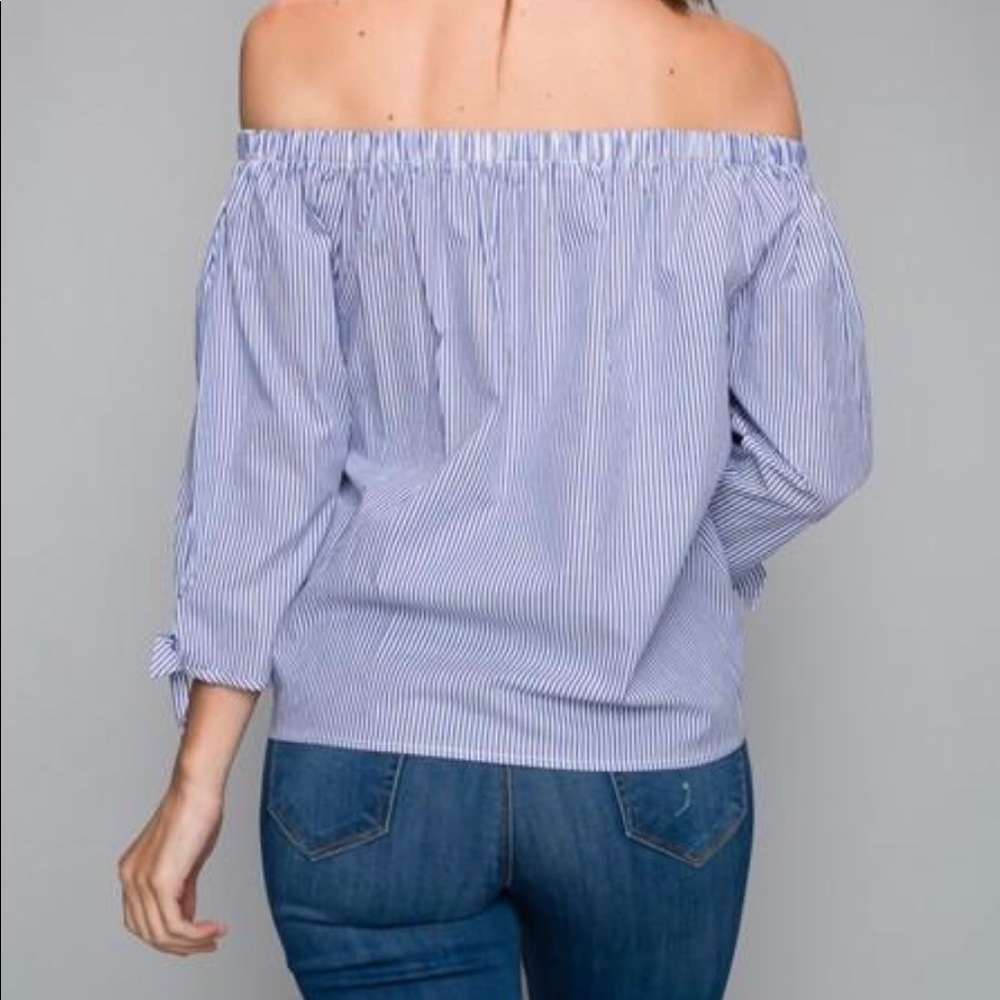 Navy Stripe off the Shoulder Blouse